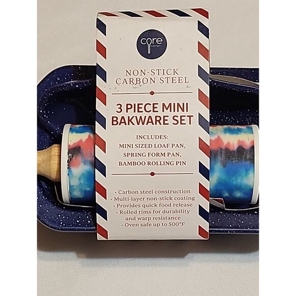 Core Kitchen 3 pc Mini Bakeware Set Loaf Pan Spring Form Pan Bamboo Rolling Pin - Picture 3 of 8